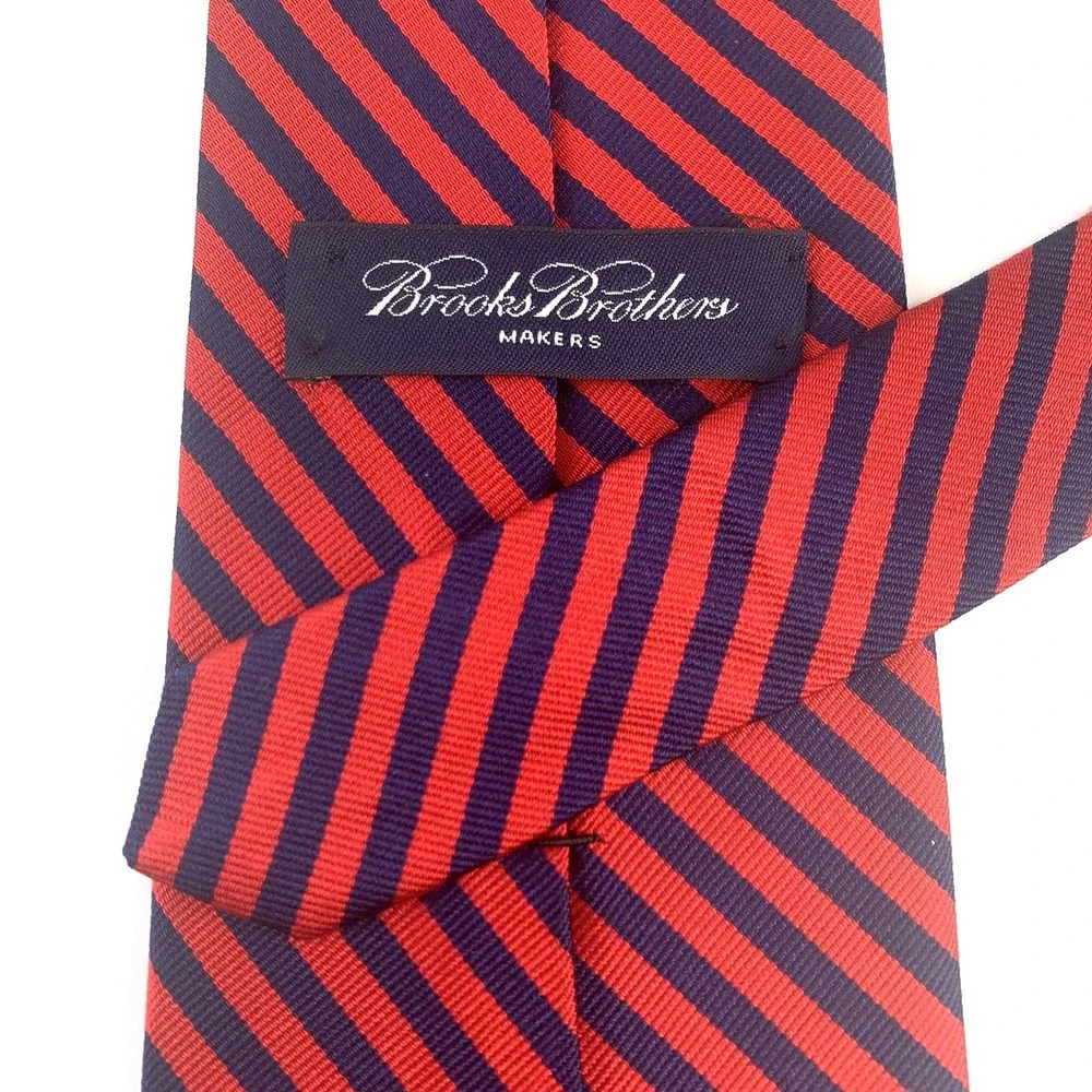 Vintage Brooks Brothers Makers Mens Tie Navy & Red Diagonal Striped Repp Silk